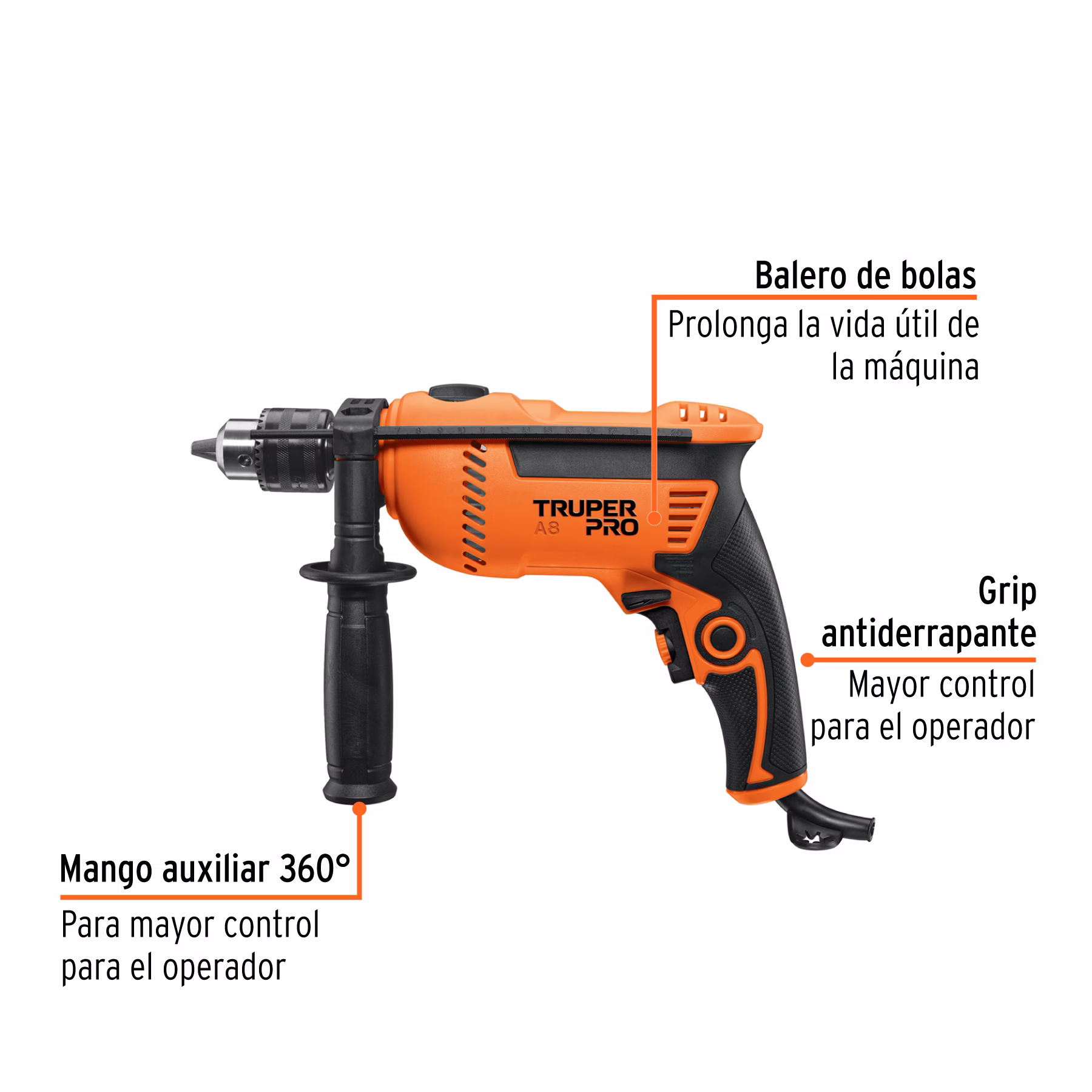 Taladro Rotomartillo 1/2", 750W, TRUPER PRO - Image 2