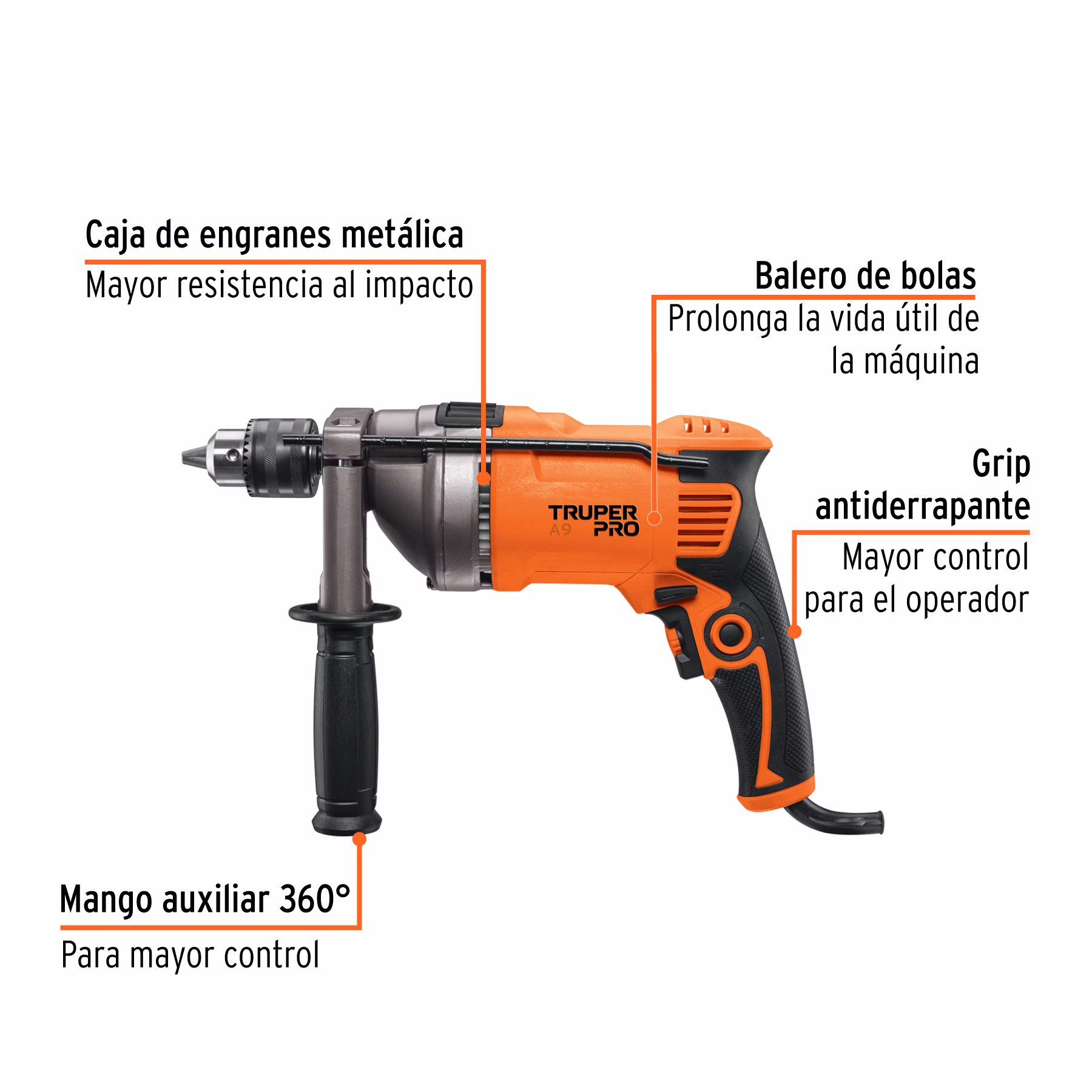 Taladro Rotomartillo 1/2", 850W, TRUPER PRO - Image 2